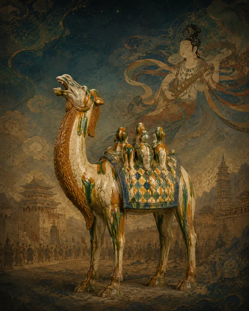 Interpretive artwork of a Tang-era camel and rider