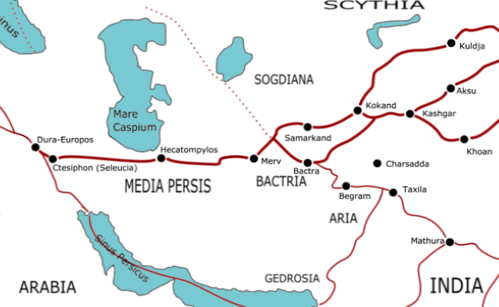 Map showing Central Asian routes within the Silk Roads network
